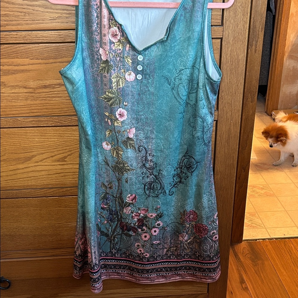 Floral Sleeveless Dress in Teal and Pink